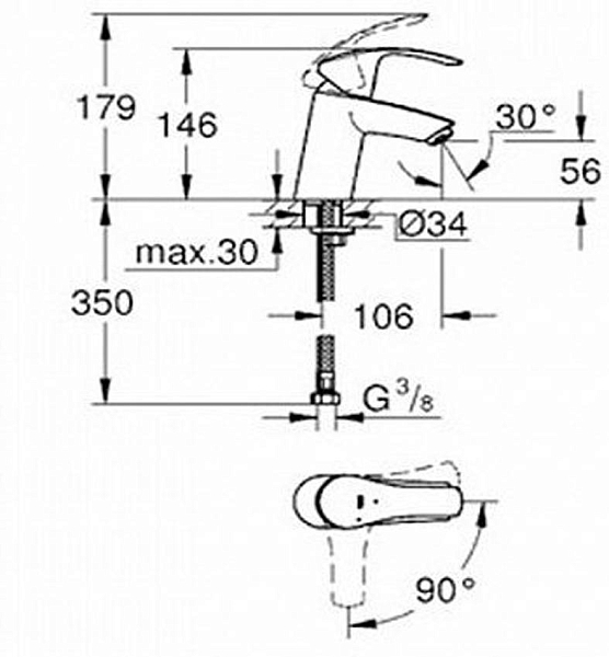 Смеситель для раковины Grohe Eurosmart 32154002 изображение