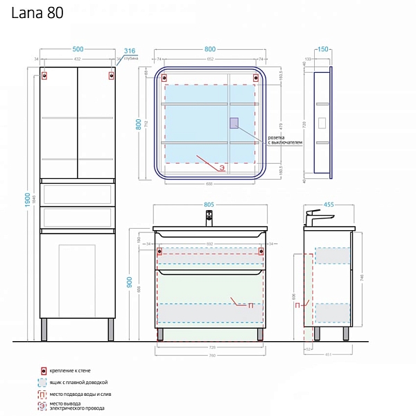 Комплект мебели Alavann Lana 80 белый изображение