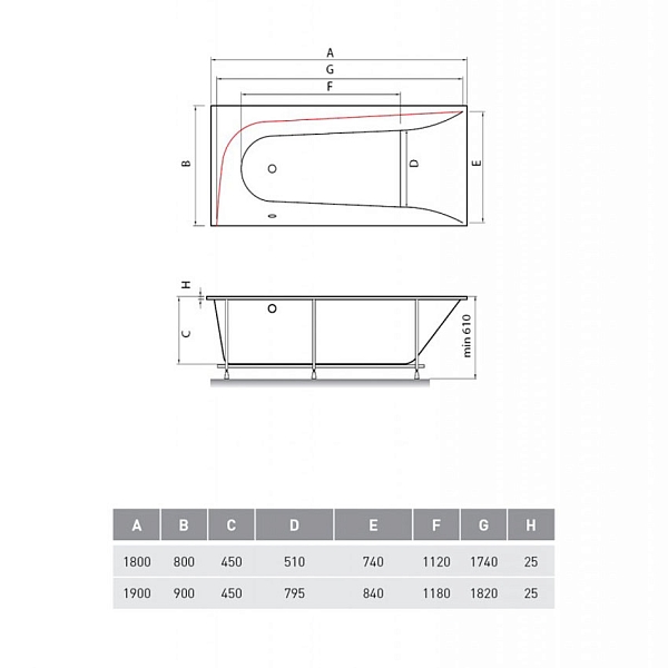 Ванна акриловая Vayer Boomerang (EH) 190x90 L изображение