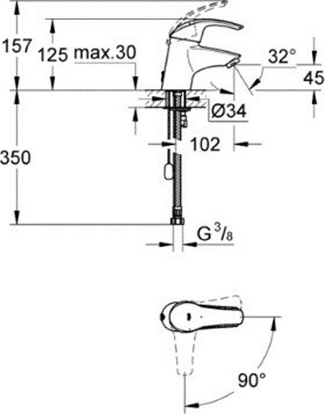 Смеситель для раковины Grohe Eurosmart 23372002 изображение
