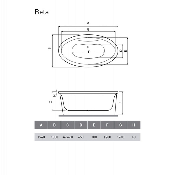Ванна акриловая Vayer Beta 194x100 KPL Exklusiv изображение