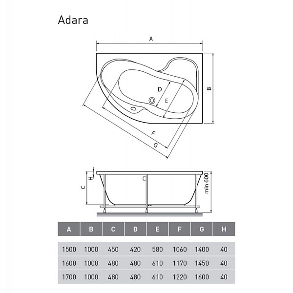 Ванна акриловая Relisan Adara R 170х100 изображение