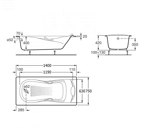 Ванна чугунная Roca Haiti 140x75 anti-slip изображение