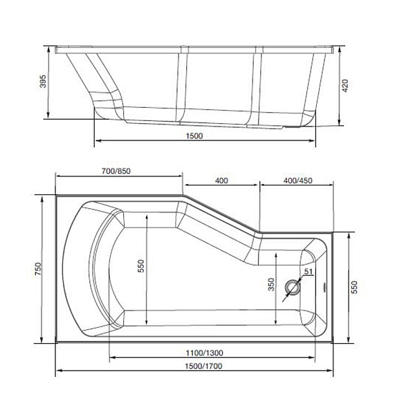 Ванна акриловая Marka One Convey 150x75 R изображение