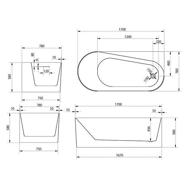 Ванна акриловая Abber AB9496 170 R изображение