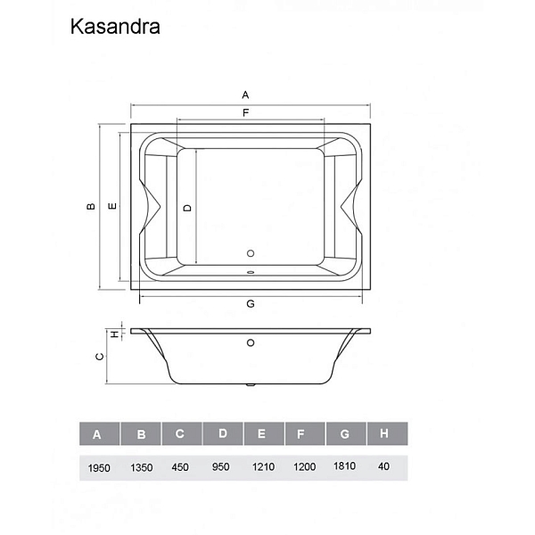 Ванна акриловая Vayer Kasandra 195х135 изображение