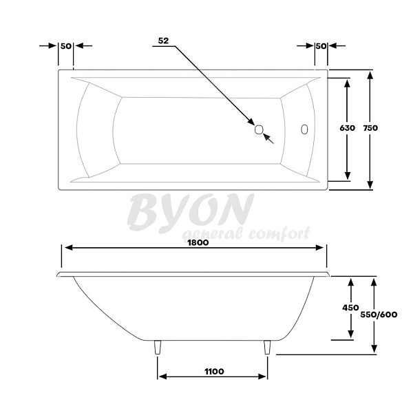 Ванна чугунная Byon Milan 180x75x45 изображение