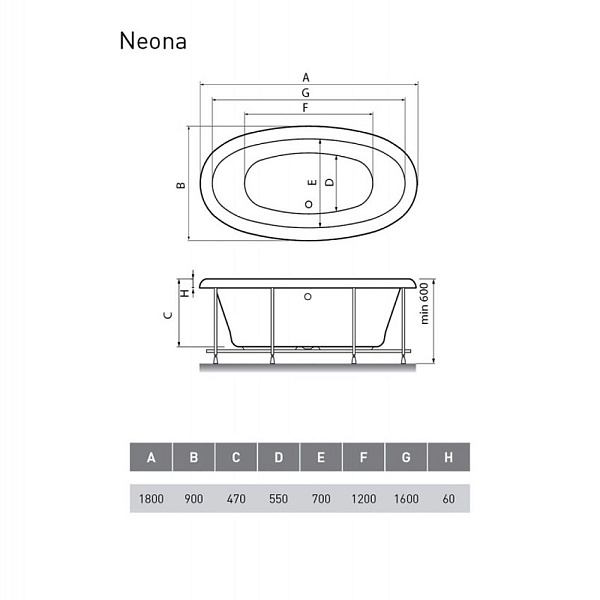 Ванна акриловая Relisan Neona 180x90 изображение