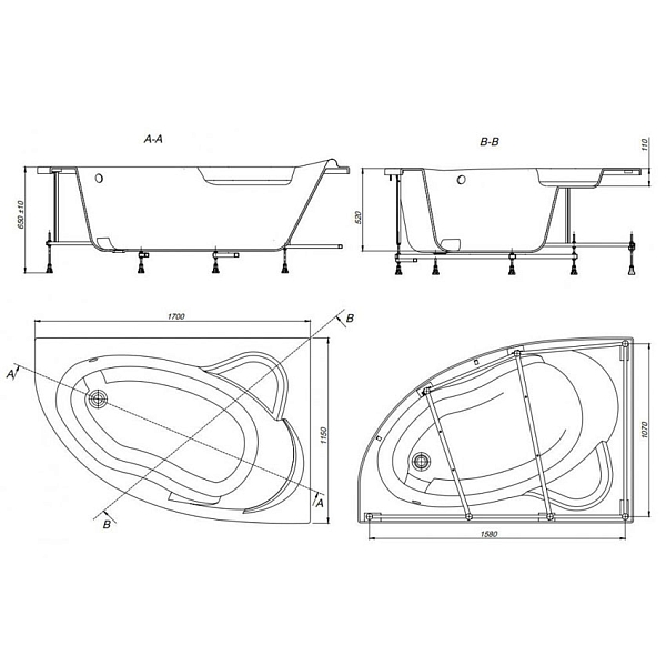Ванна акриловая Roca Luna 170x115 правосторонняя изображение