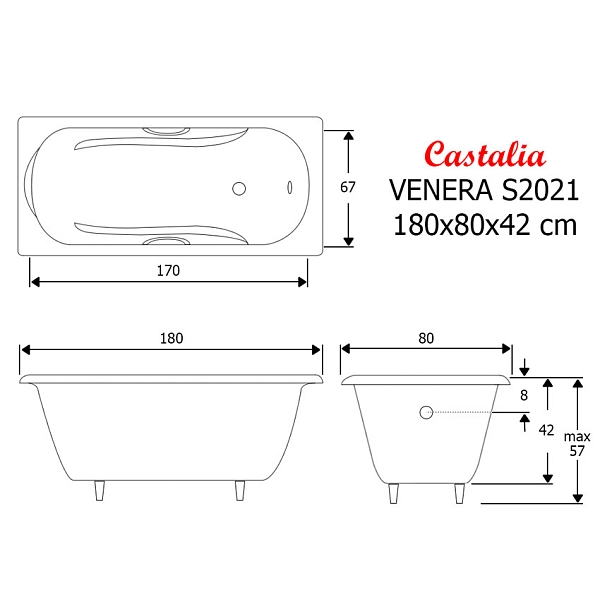 Ванна чугунная Castalia Venera S2021 180 с ручками изображение