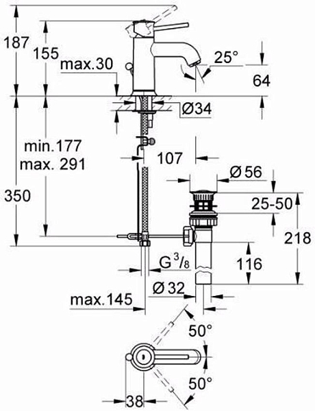 Смеситель для раковины Grohe BauClassic 23161000 изображение