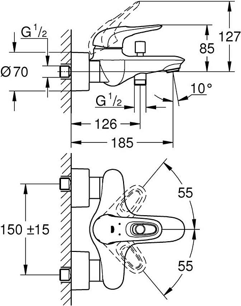 Смеситель для ванны Grohe Eurostyle 33591003 изображение