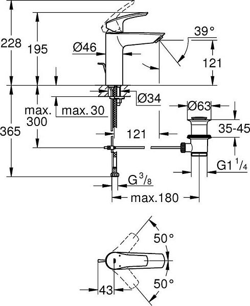 Смеситель для раковины Grohe Eurosmart 23322003 изображение