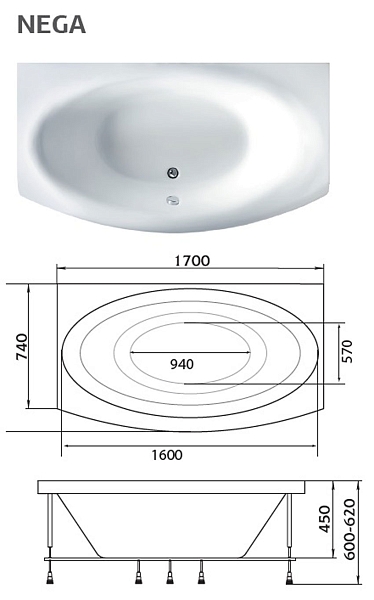 Ванна акриловая Marka One Nega 170x95 изображение