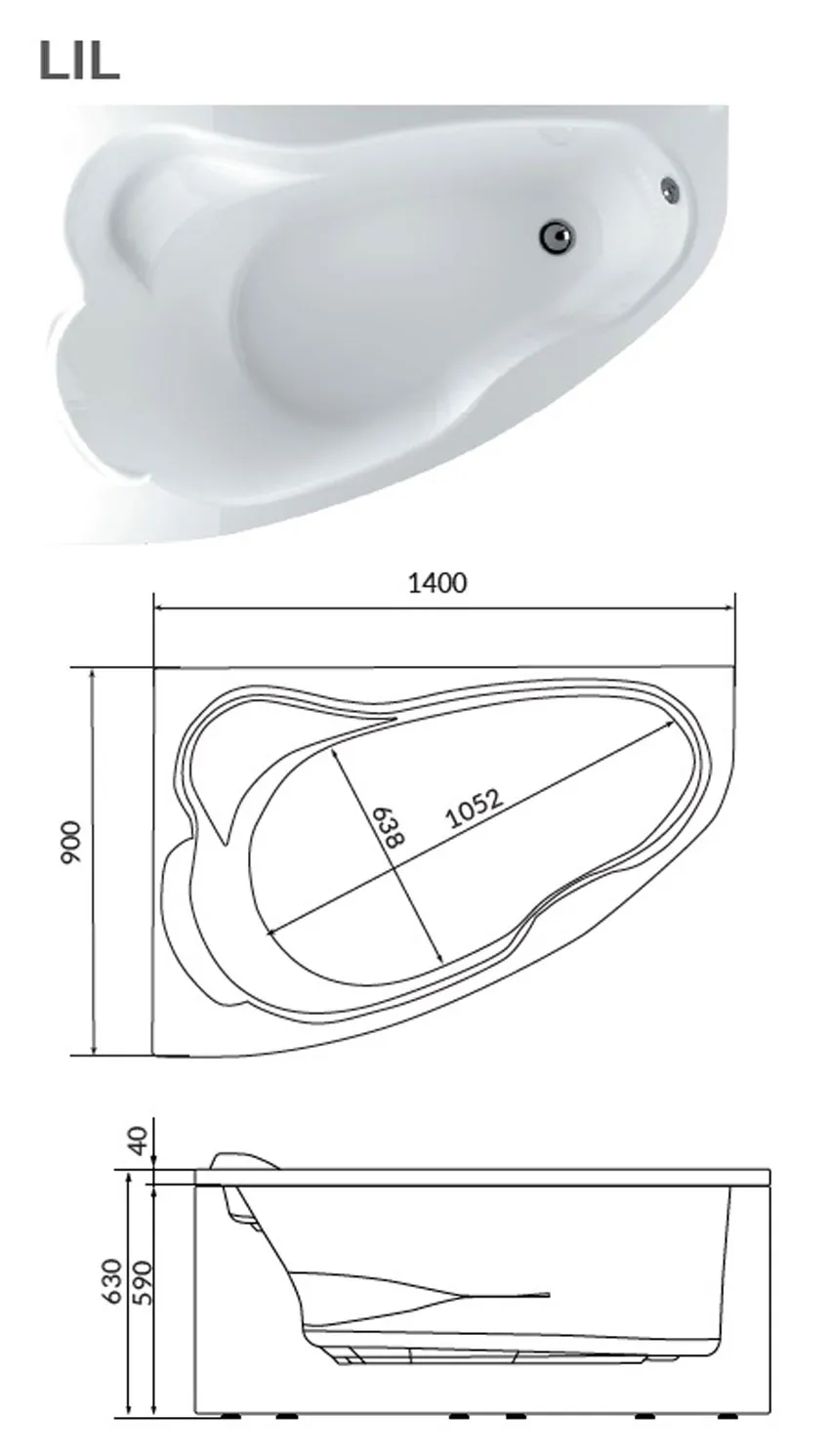 Ванна акриловая Marka One Lil 140x90 R изображение