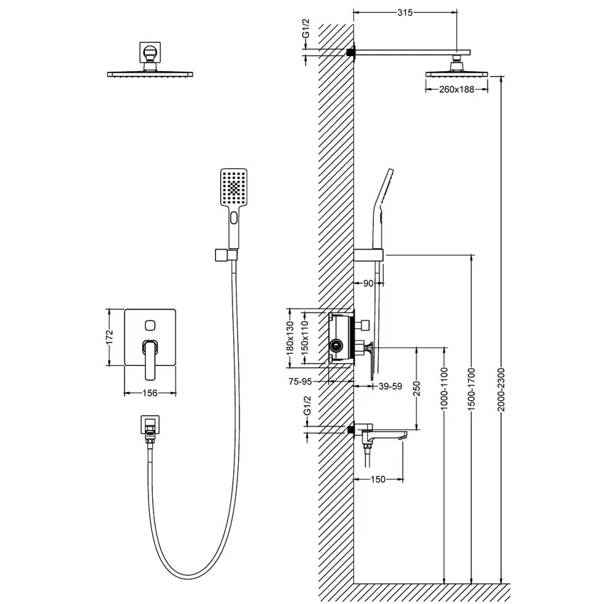 Душевая система встроенная Timo Torne SX-4399/03SM черный изображение