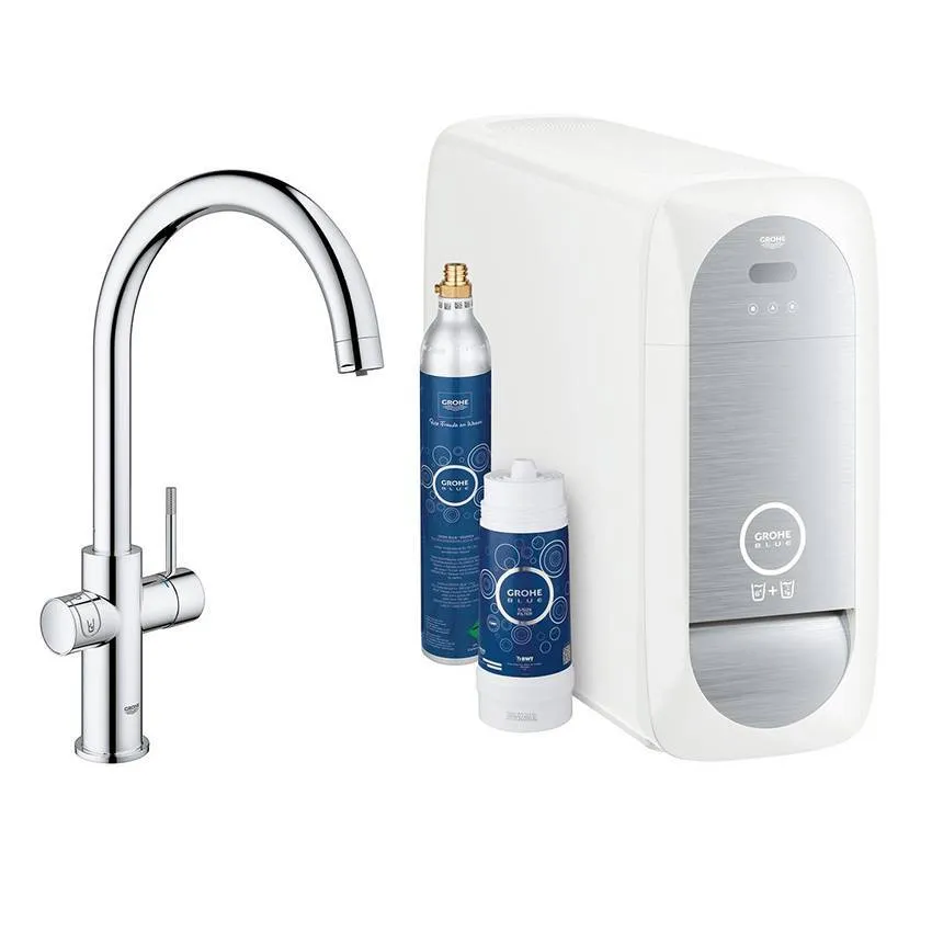Смеситель для кухни Grohe Blue Home 31455000 с функциями фильтрации, охлаждения и газирования водопроводной воды (фильтр в комплекте), хром