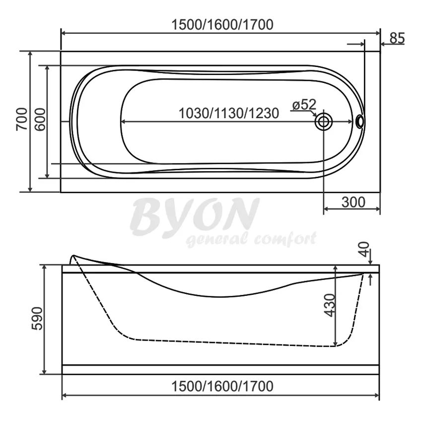 Ванна акриловая Byon Agesta 160х70х59 Комплект изображение