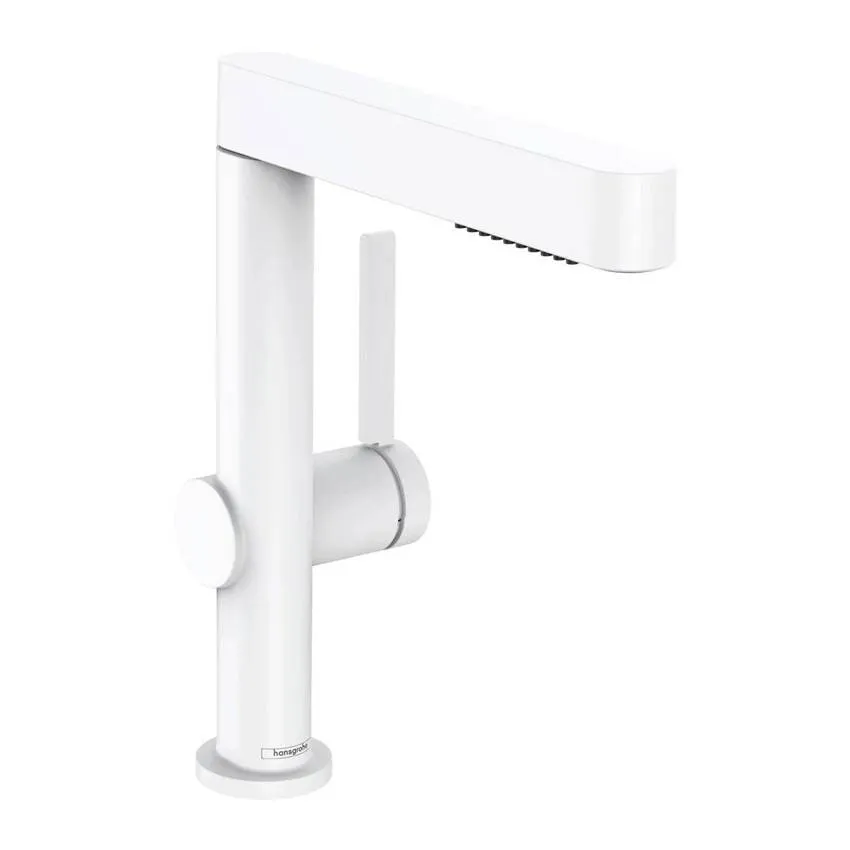 Смеситель для раковины Hansgrohe Finoris 76063700 с донным клапаном push open, матовый белый
