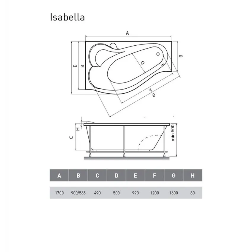 Ванна акриловая Relisan Isabella R 170x90 изображение
