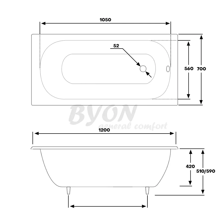 Ванна чугунная Byon B13 120x70x42 изображение