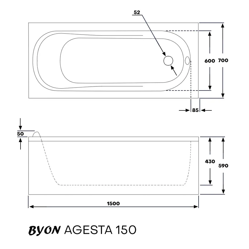 Ванна акриловая Byon Agesta 150х70х59 Комплект изображение