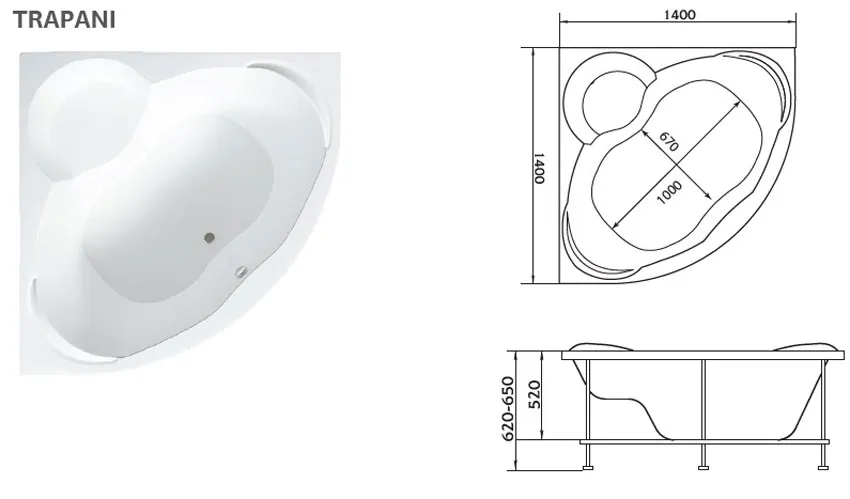 Ванна акриловая Marka One Trapani 140x140 изображение