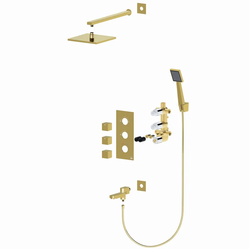 Душевая система встроенная с термостатом Timo Tetra-thermo SX-0199/17SM золото матовое изображение