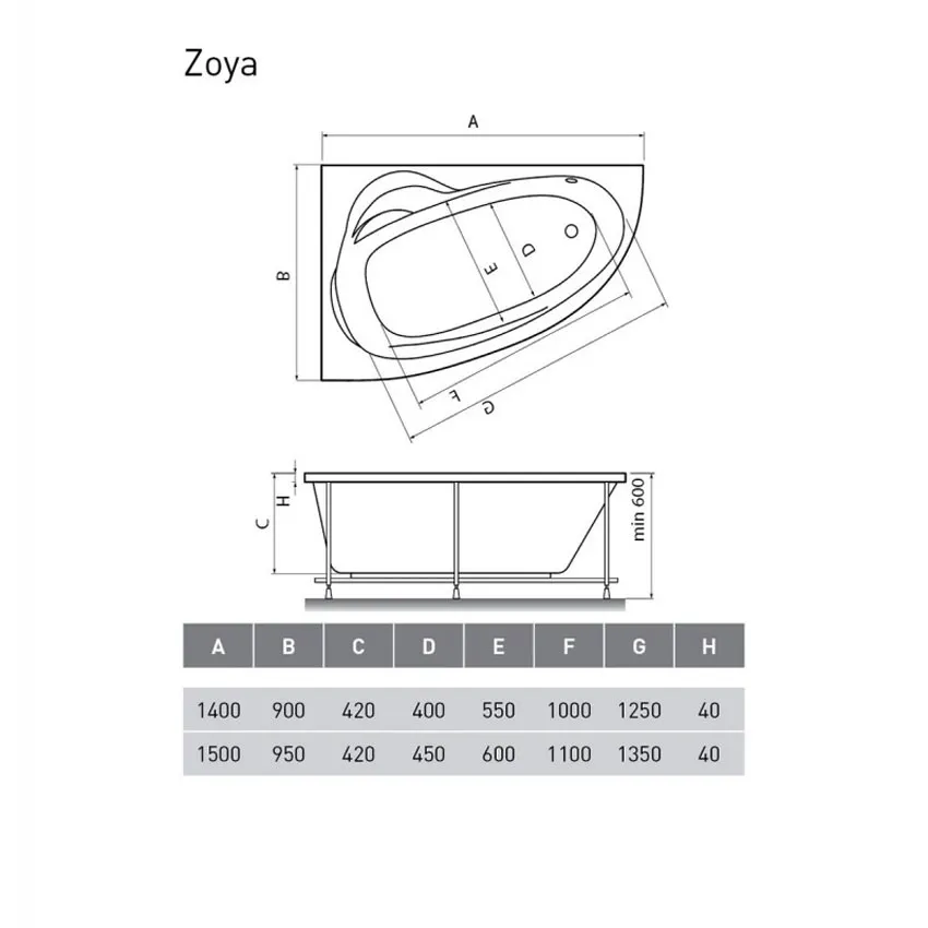 Ванна акриловая Relisan Zoya L 150x95 изображение