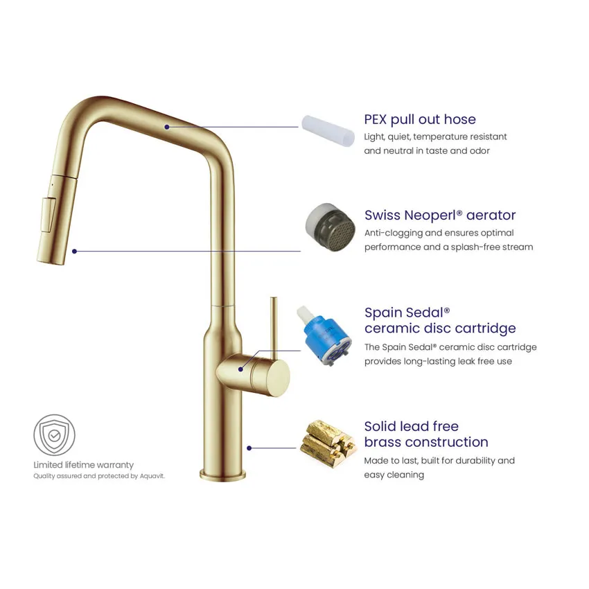 Смеситель для кухни с выдвижной лейкой Timo Saona 2386/17FL золото матовое изображение