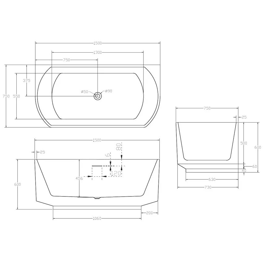 Ванна акриловая Abber AB9488 150 изображение