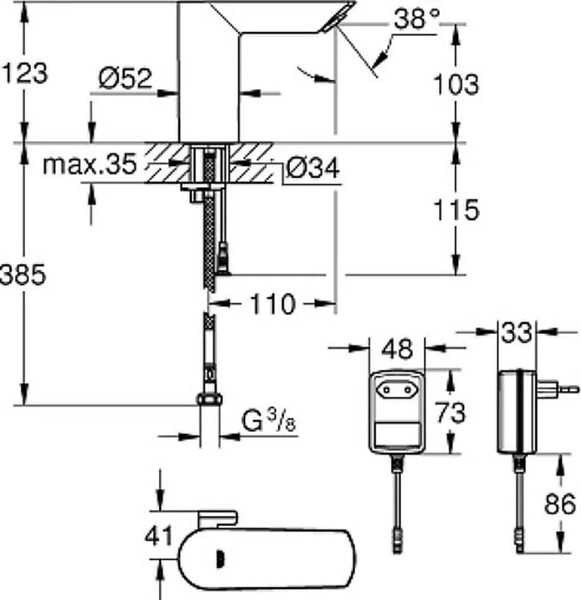 Смеситель для раковины Grohe Bau Cosmopolitan E 36453000 изображение