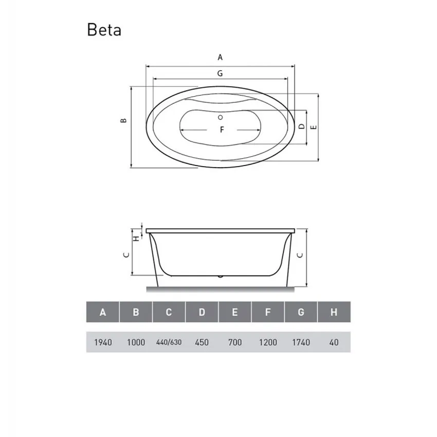 Ванна акриловая Vayer Beta 194x100 KPL Exklusiv изображение