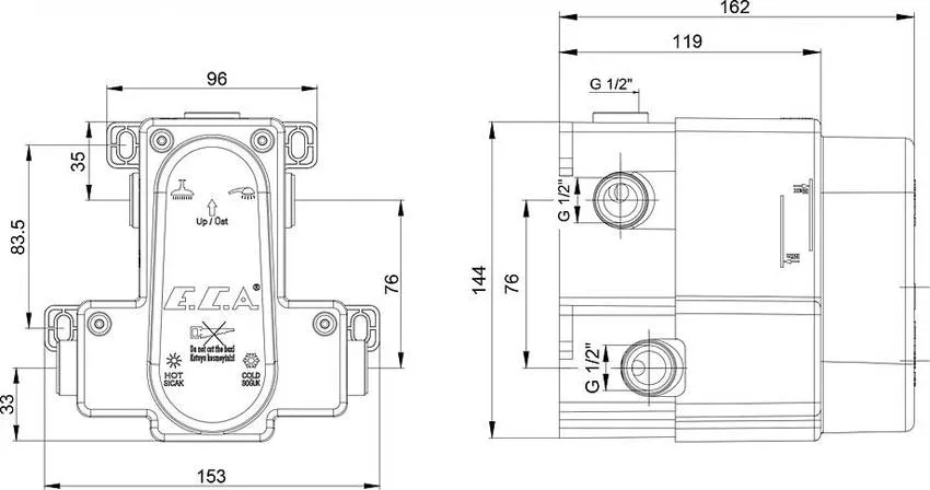 Скрытая часть E.C.A. Thermostatic 102166204EX изображение