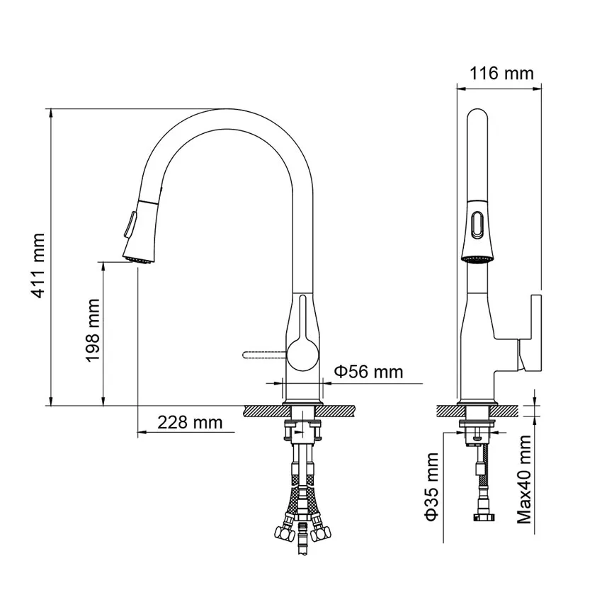 Смеситель для кухни с выдвижной лейкой Timo Saona 2336/03FL черный изображение