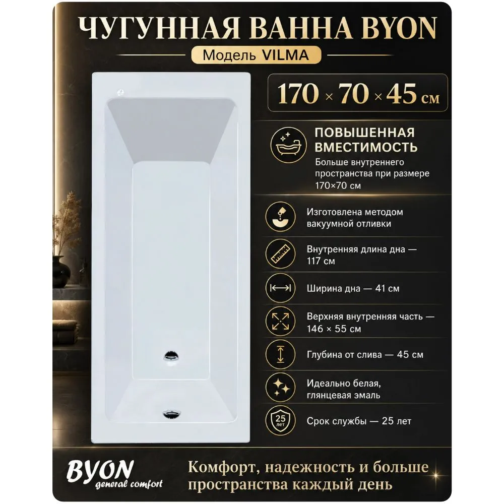 Ванна чугунная Byon Vilma М3 170x70x45