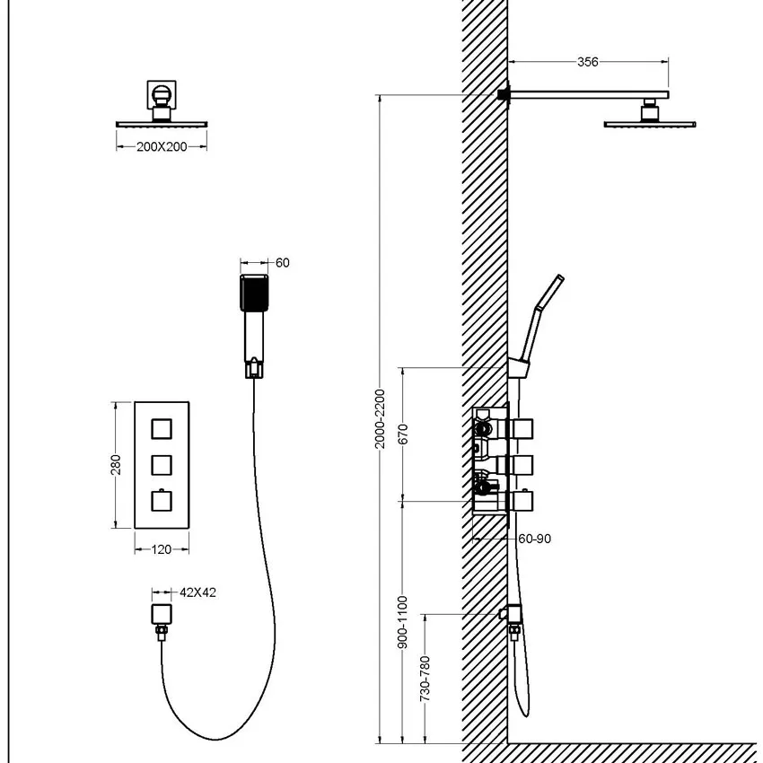 Душевая система встроенная с термостатом Timo Tetra-thermo SX-0179/03SM черный изображение