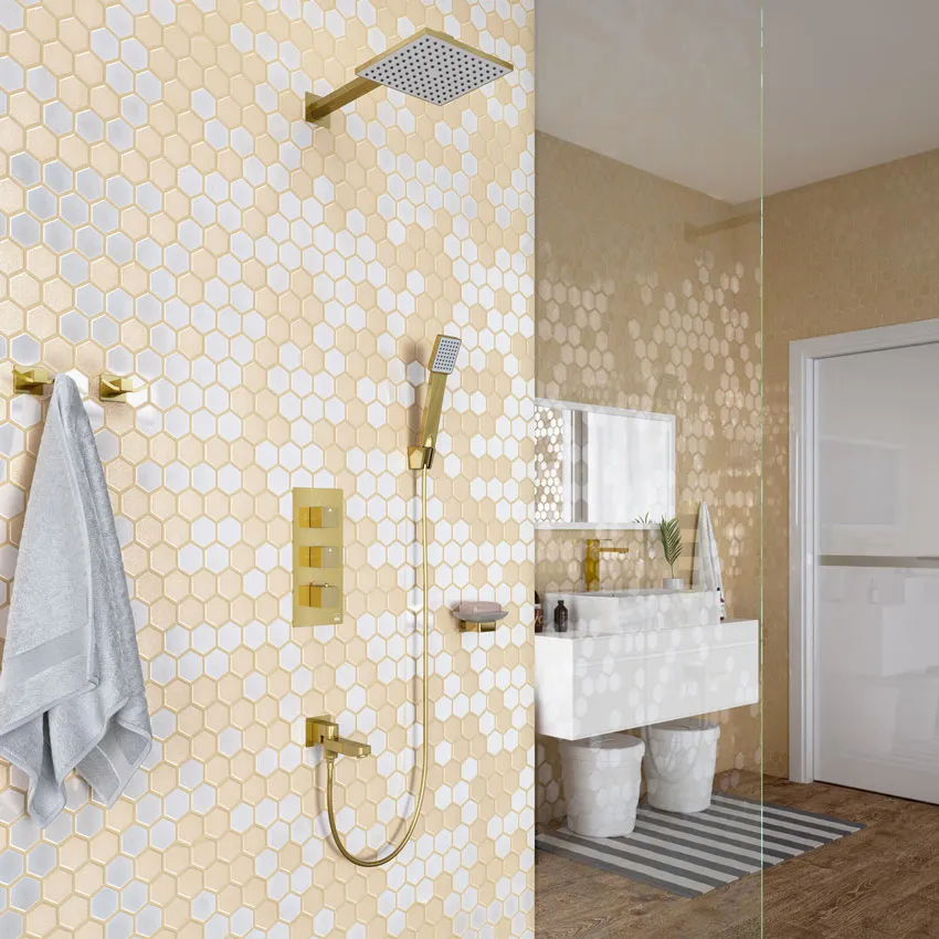 Душевая система встроенная с термостатом Timo Tetra-thermo SX-0199/17SM золото матовое изображение