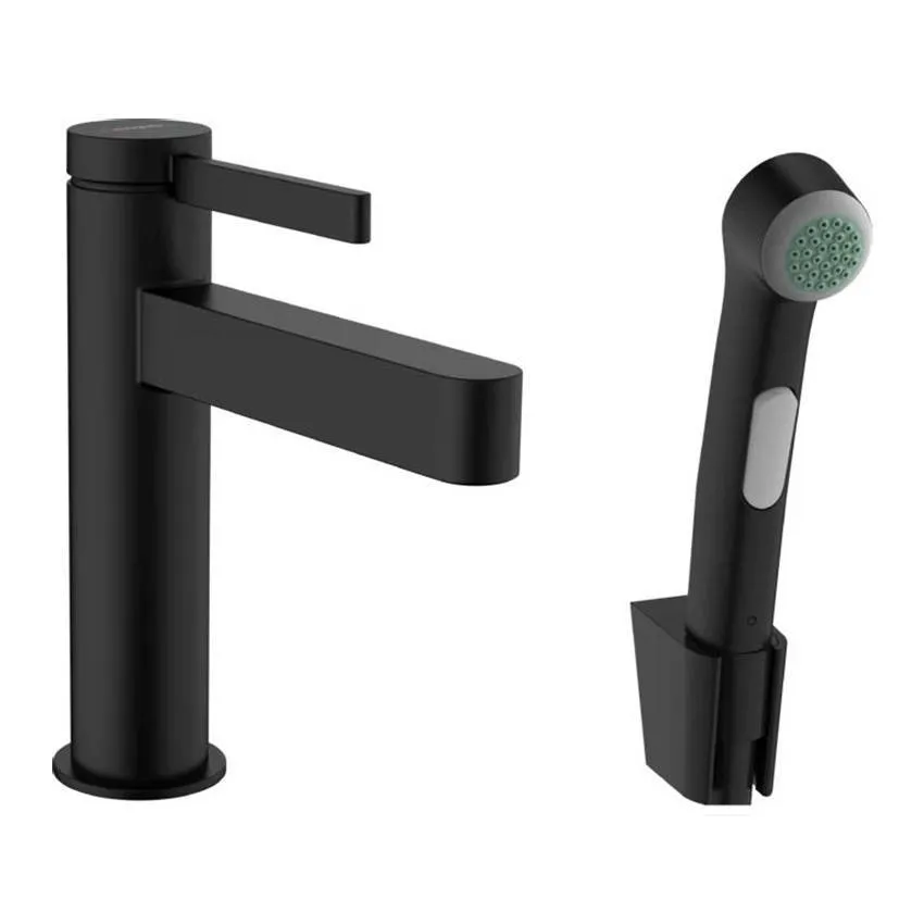 Смеситель для раковины Hansgrohe Finoris 110 с гигиеническим душем матовый черный 76210670
