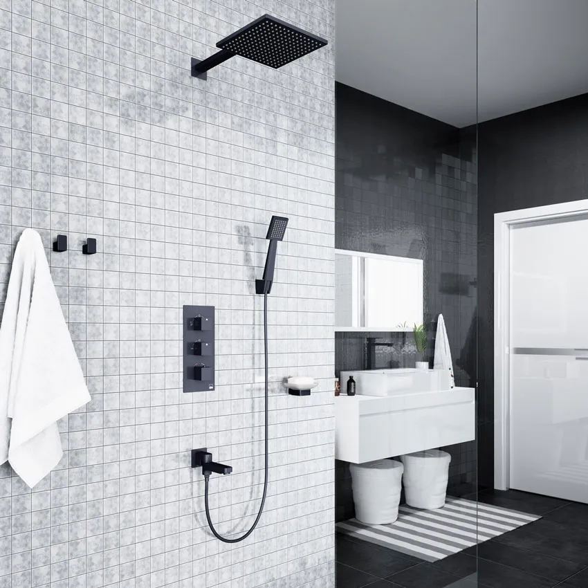 Душевая система встроенная с термостатом Timo Tetra-thermo SX-0199/03SM черный изображение