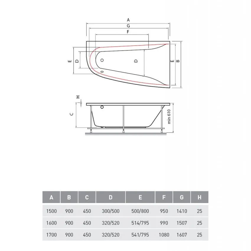 Ванна акриловая Vayer Boomerang (EH) 170x90 R изображение