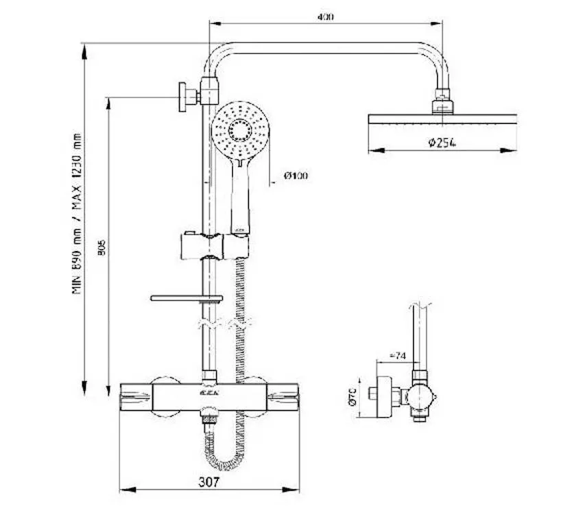 Душевая система E.C.A. 102102489EX термостатическая изображение