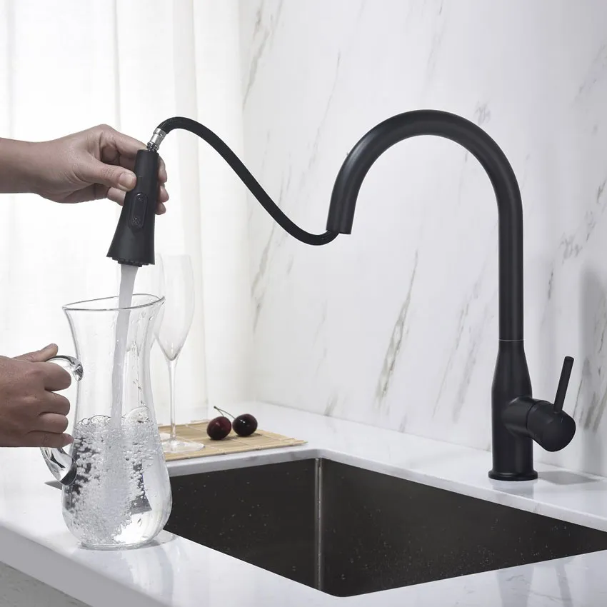 Смеситель для кухни с выдвижной лейкой Timo Saona 2336/03FL черный изображение