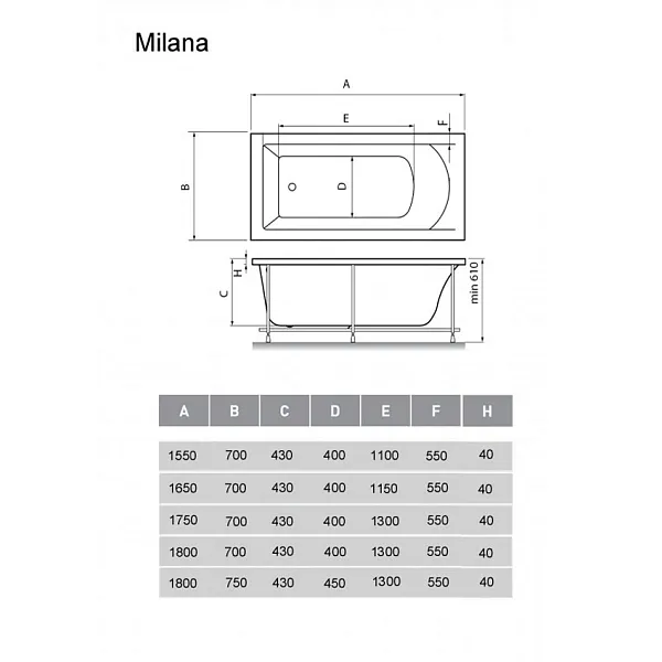 Ванна акриловая Vayer Milana 155x70 изображение