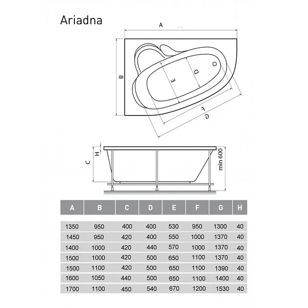 Ванна акриловая Relisan Ariadna L 145x95 изображение