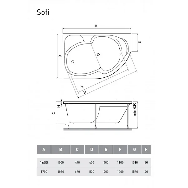 Ванна акриловая Relisan Sofi L 170x105 изображение