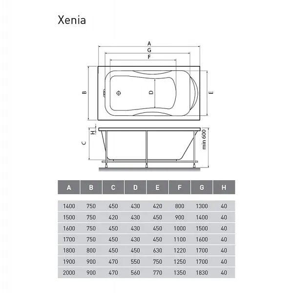 Ванна акриловая Relisan Xenia 190x90 изображение
