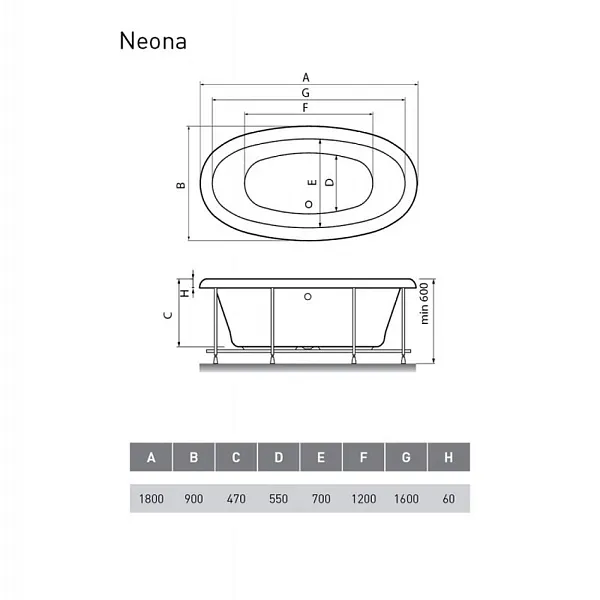 Ванна акриловая Relisan Neona 180x90 изображение