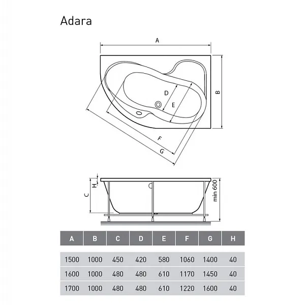Ванна акриловая Relisan Adara R 160х100 изображение